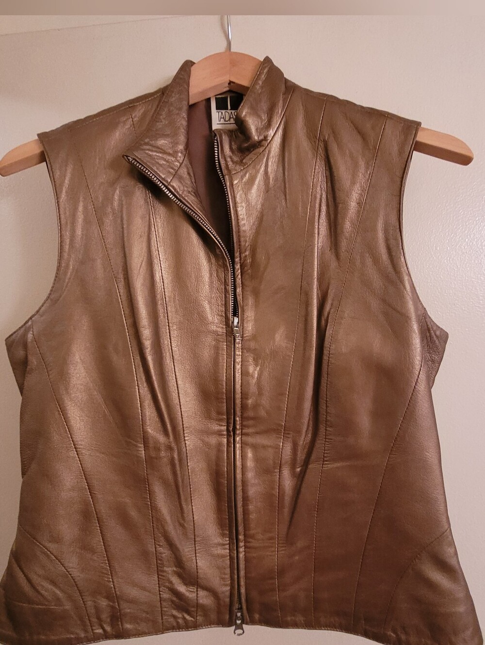 Vintage 90s Tadashi Metallic Bronze Leather Zip-Front Vest